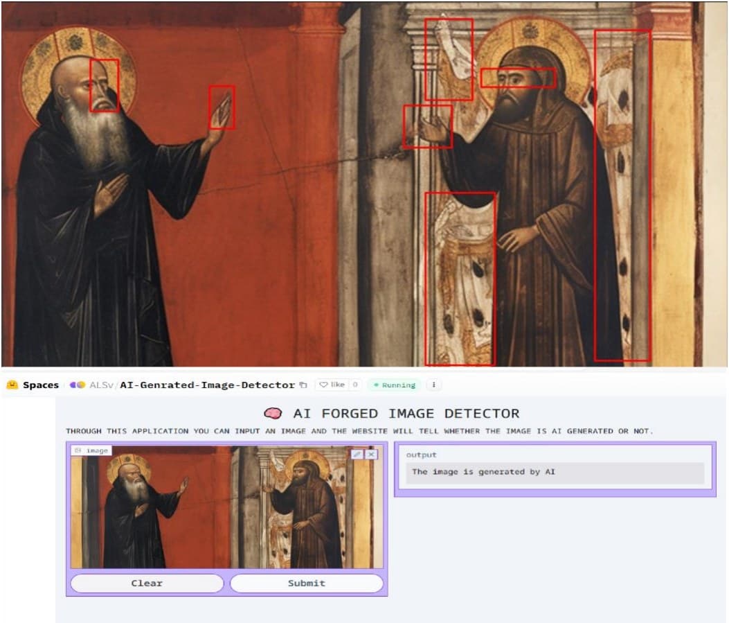 https://bisericagpt.ro/banner.png - imaginea de pe pagina principală a site-ului bisericagpt.ro a fost verificată cu diverse detectoare pentru generare IA ca https://wasitai.com/ și https://www.aiornot.com/, https://huggingface.co/spaces/ALSv/AI-Genrated-Image-Detector - toate raportând imaginea ca fiind generată de IA.